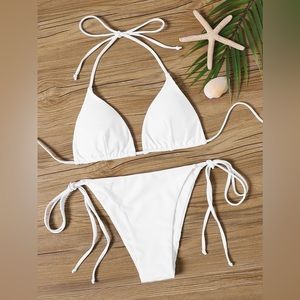 SHEIN Triangle Tie Side Tanga Bikini Swimsuit white